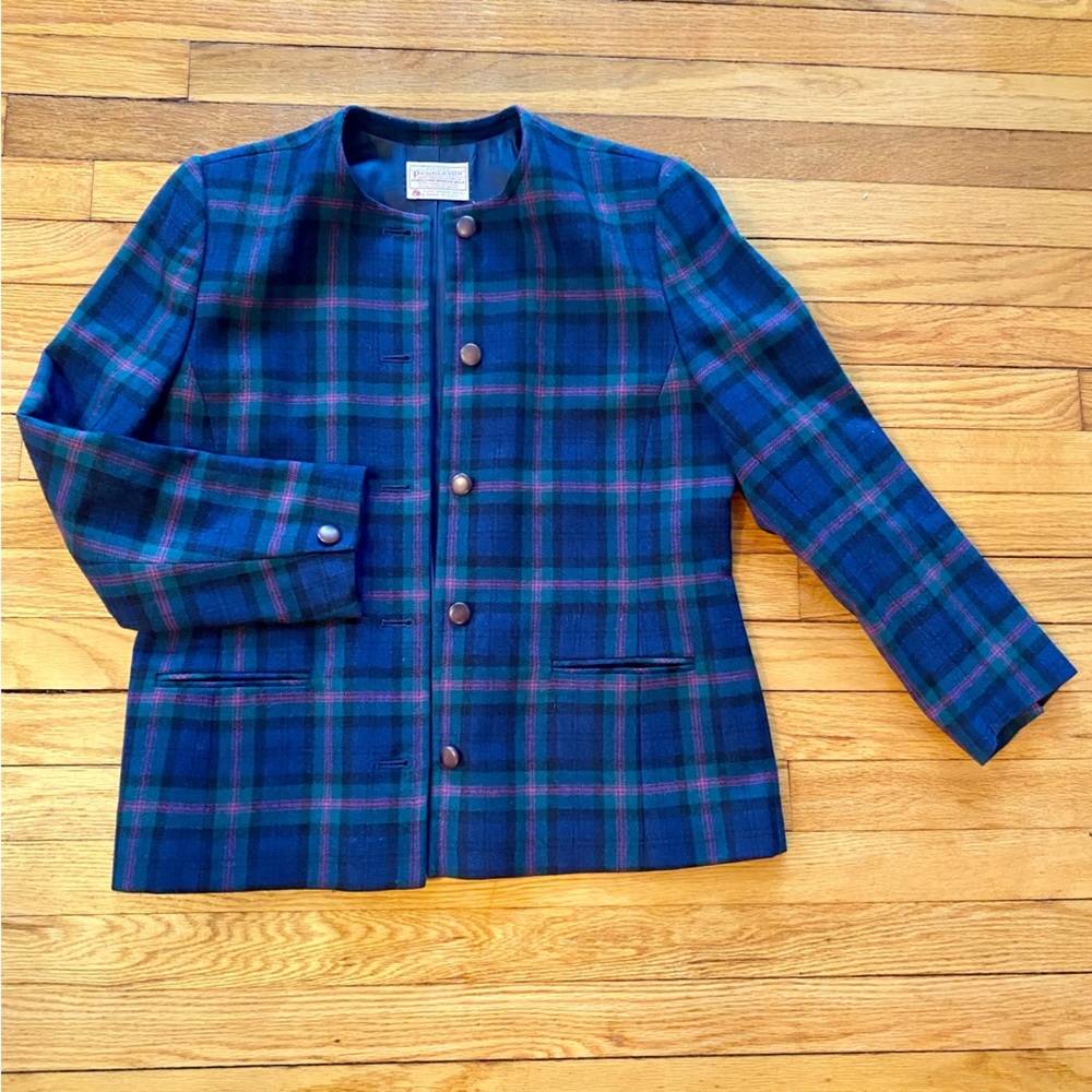 Vintage Pendleton 100% Virgin Wool Plaid Blazer Jacket. Petite Sz 12